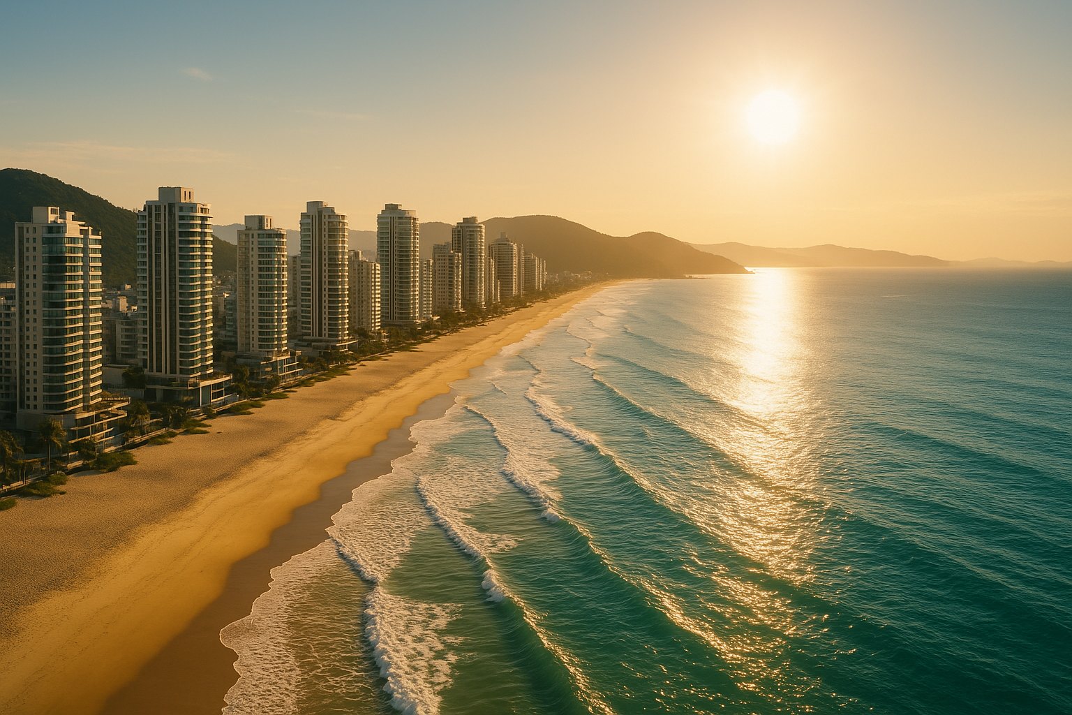 Litoral norte de Santa Catarina, orla com prédios à beira-mar